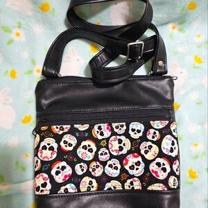 Black Skull Pattern Crossbody Bag. This Is Handmade.